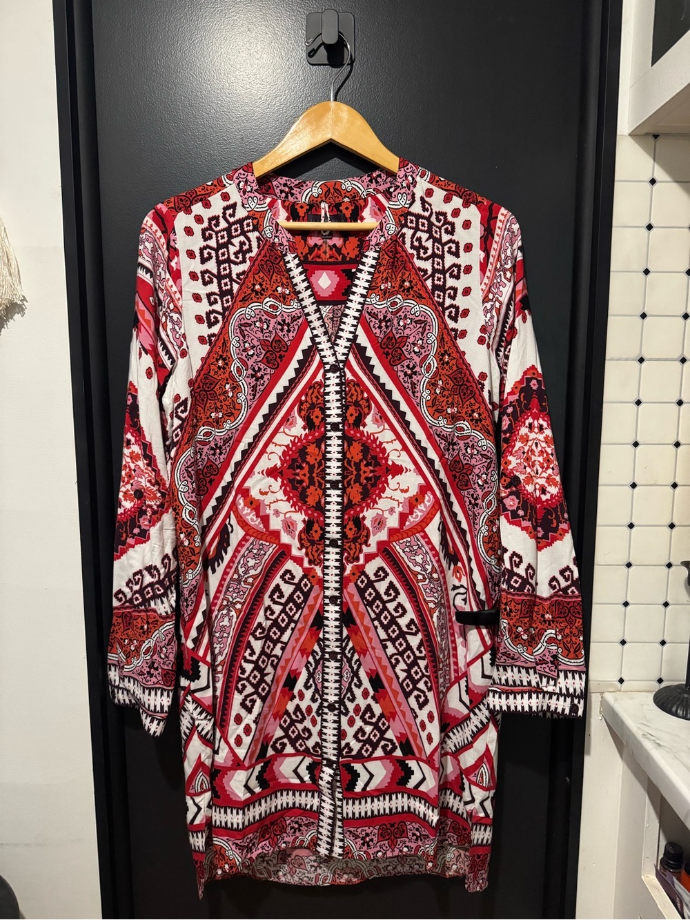Hale Bob Geometric Medallion Shift Tunic Dress boho, paisley/scarf print